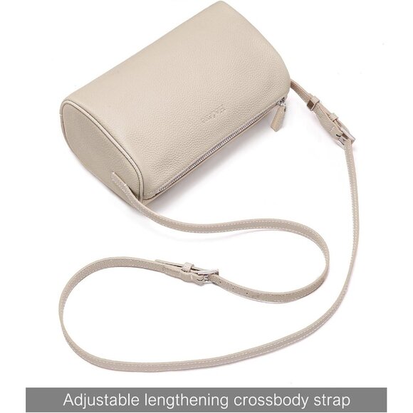 Women White Small Barrel Shoulder Hobo Handbag Genuine Leather Crossbody Purses - Picture 4 of 7